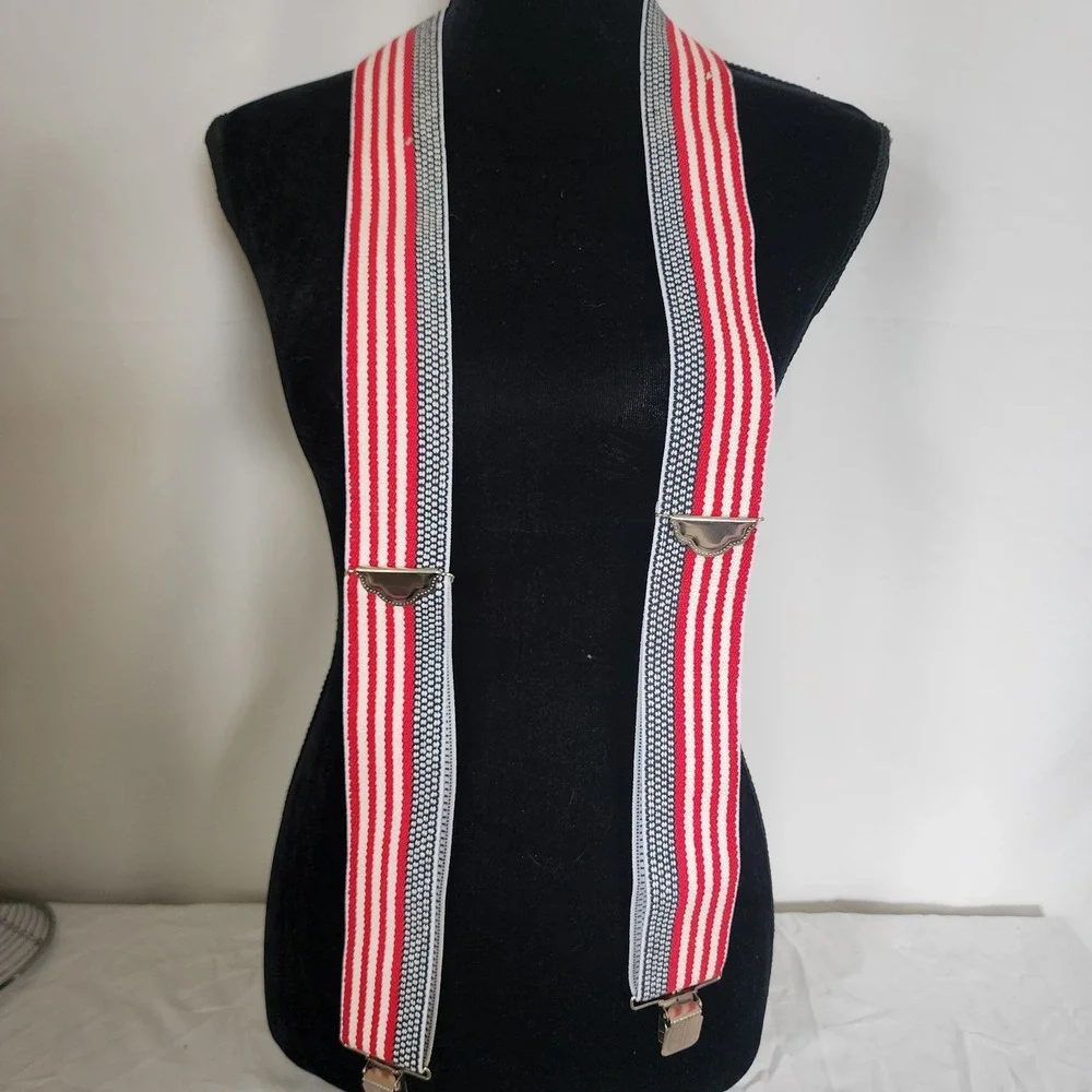Vintage USA American Flag Suspenders 42" Red White Blue - Picture 1 of 4